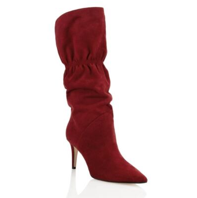 Pre-owned Tamara Mellon Burgundy Suede Marfa Mid-calf Slouch Boots 75mm Heels Us 6.5 / Eu In Red