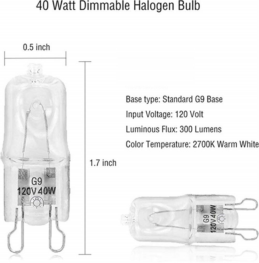 Jd 120v 50w Clear Glass Halogen Ceramic G9 Base Light Bulb