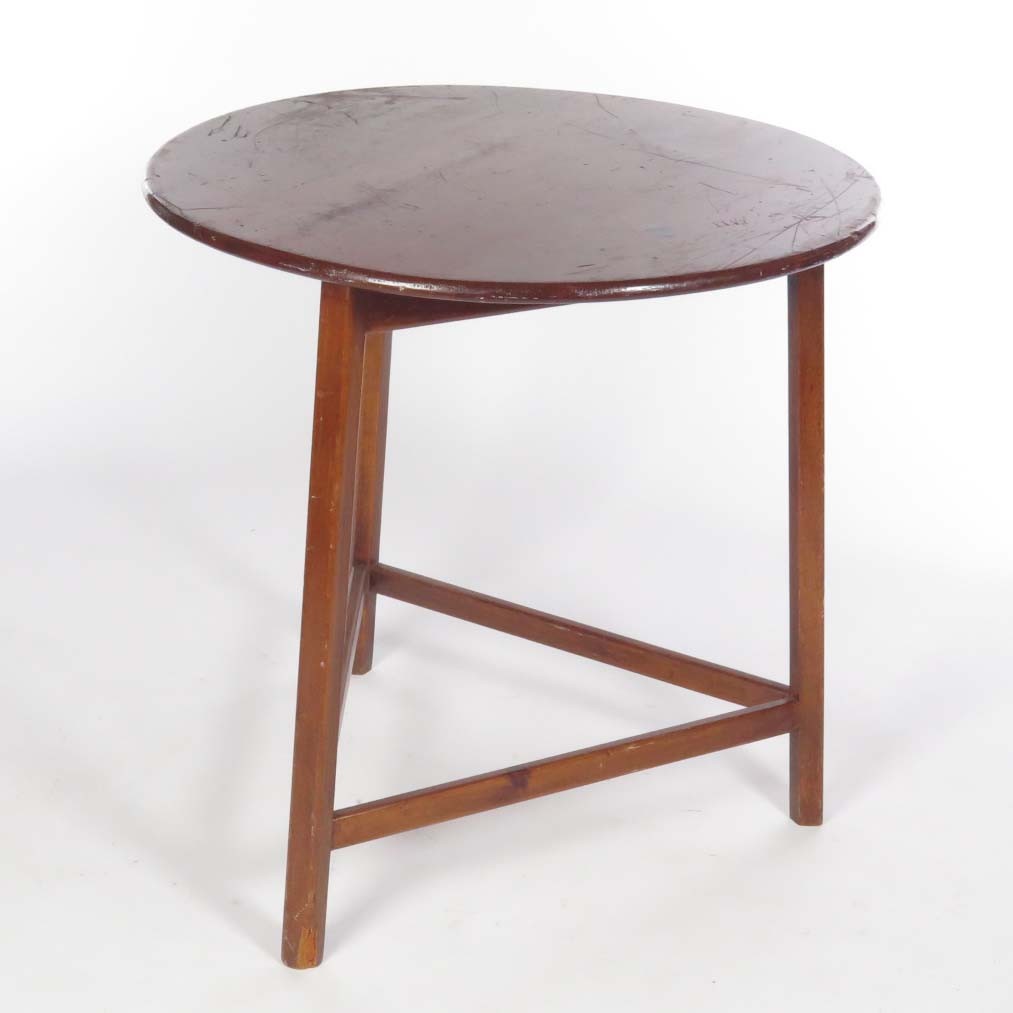 Vtg wooden cricket table round stretcher base rustic primitive country farmhouse