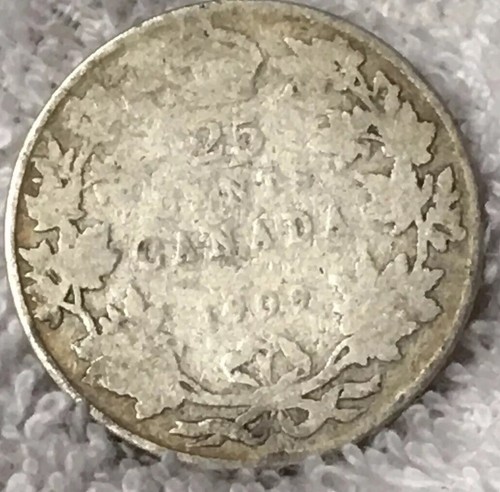 1909 Canada Antique Silver Coin, 25 Cent, Quarter, King Edward Crowned