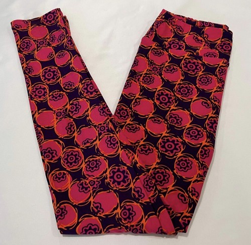 NEW Lularoe OS Leggings PURPLE HOT PINK ORANGE Polka Dot Flower COLORFUL Vibrant