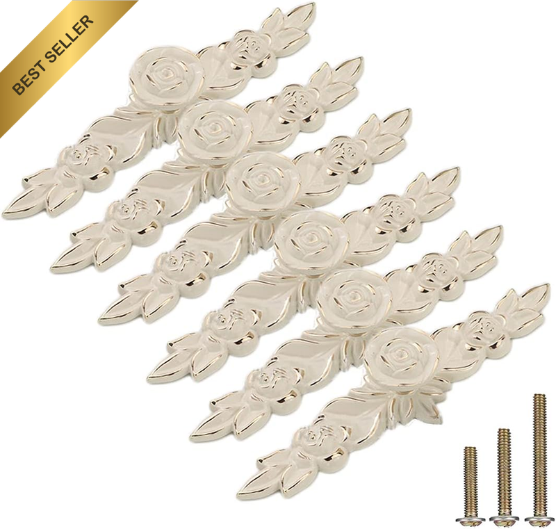 6 Pack European Style Rose Cabinet Knobs with Backplate, 6.6