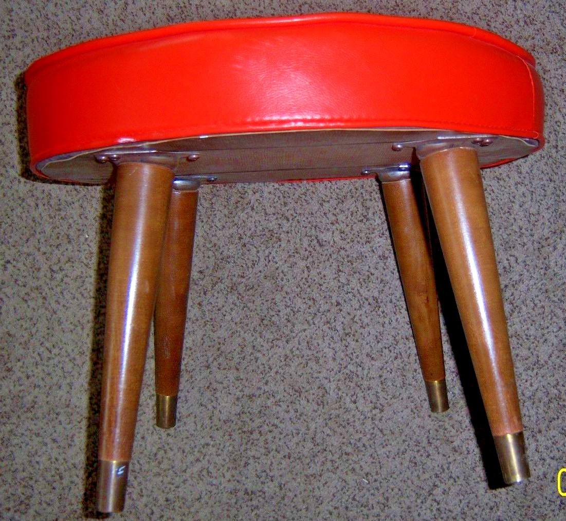 MCM Babcock Phillips Orange Vinyl Foot Stool OttomanTapered Leg