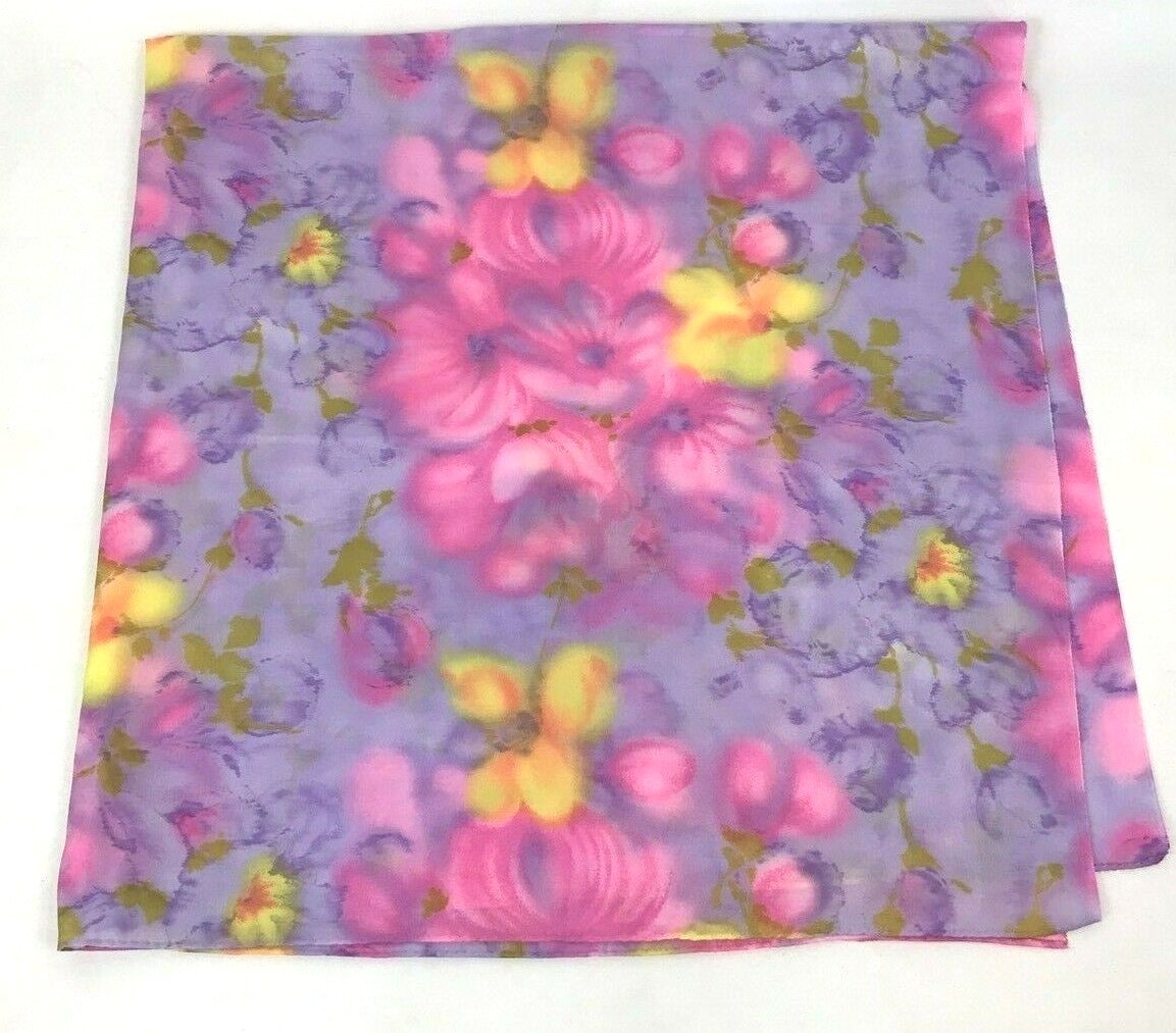 Vintage Fabric 1960's Floral Polyester Pink Purple Gold Panel 45