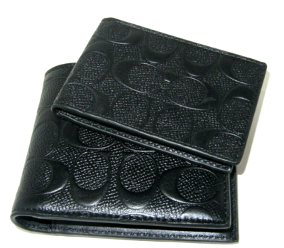 Coach F75371 3 In 1 Men's Compact ID Wallet Black C Embossed