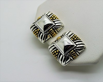 E42  Simply Unique & Modern Design Style Rhodium Two tone Clip Fashion Earrings