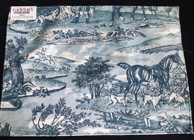CARLETON V La Chasse in Blue 13 3/4 x 19'' Cotton Fabric Sample w/Dogs & Horses