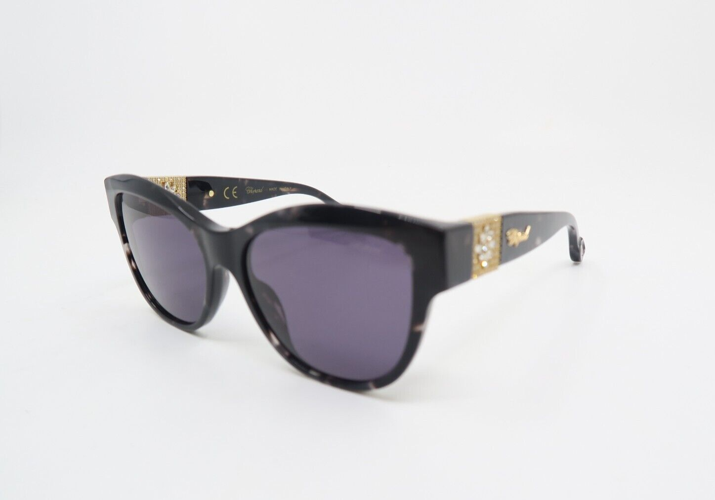 Pre-owned Chopard Sch287s 0721 55 Black On Grey Spotted, Clear Crystals, Sunglasses. In Grey.