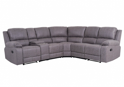 NEW Beri Grey Fabric Corner Sofa With Storage Console Pull Down Cup Holders