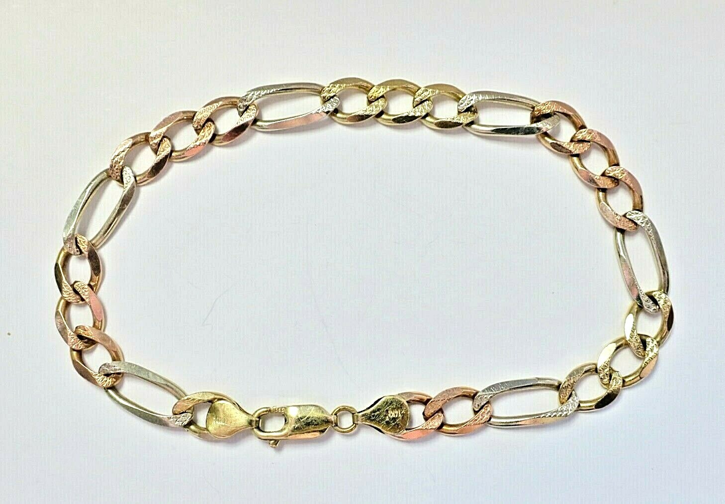 アクセサリー 14k gold bracelet L@@K Impressive Solid 14K 3-Color Gold Figaro BRACELET 9.5