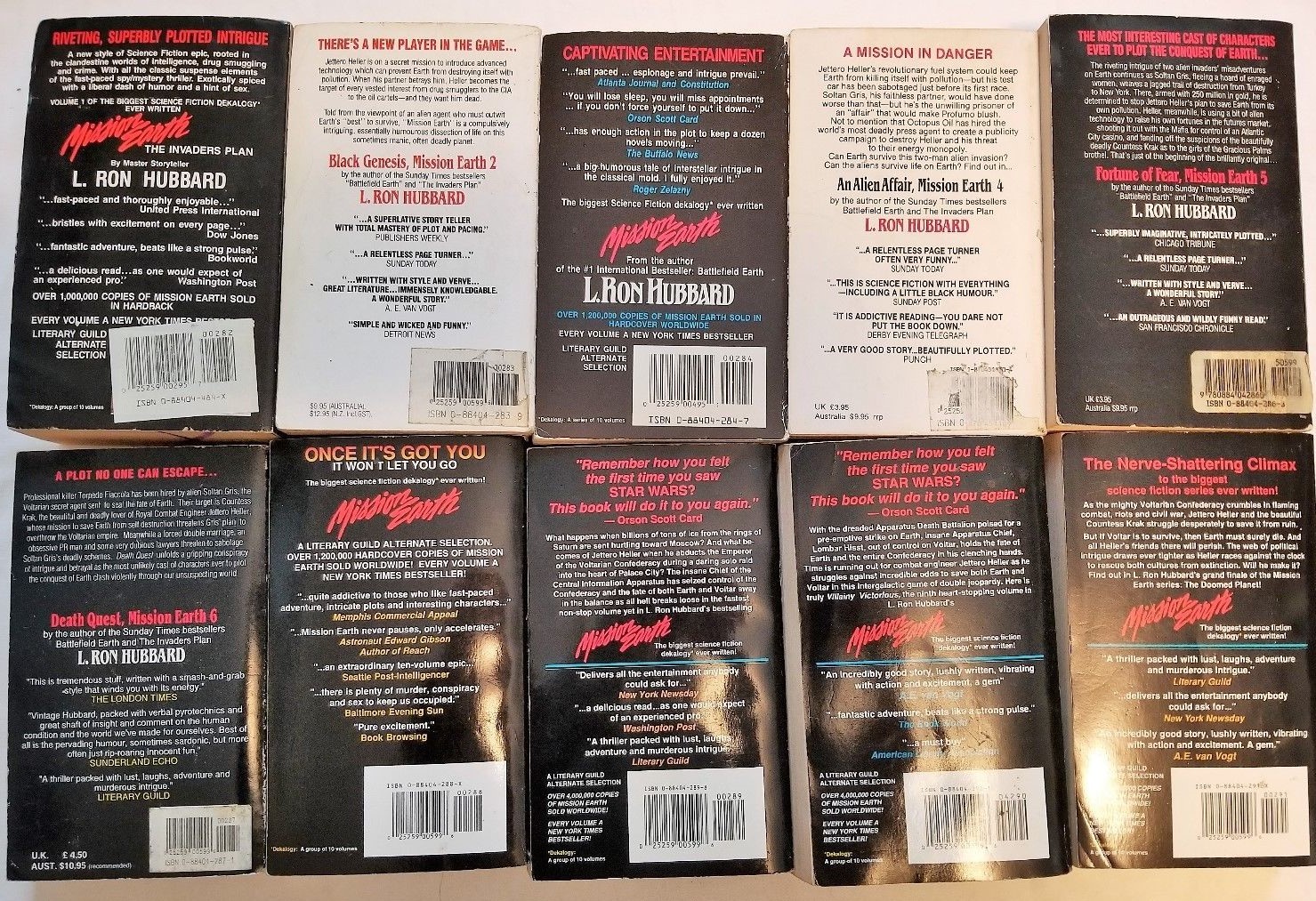 L. Ron Hubbard Mission Earth Complete Series Lot Of 10 MM Paperbacks