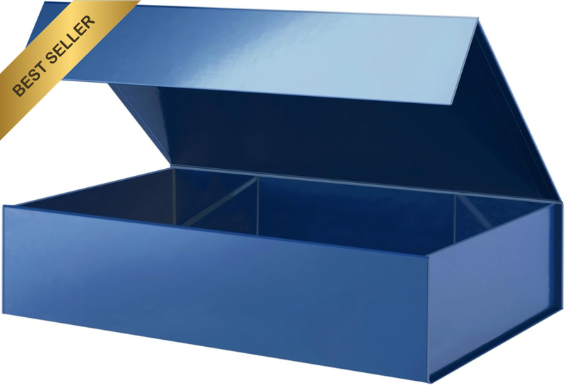 Gift Box 17X11X4 Inches, Blue Extra Large Gift Box with Lid, Sturdy Shirt Box wi