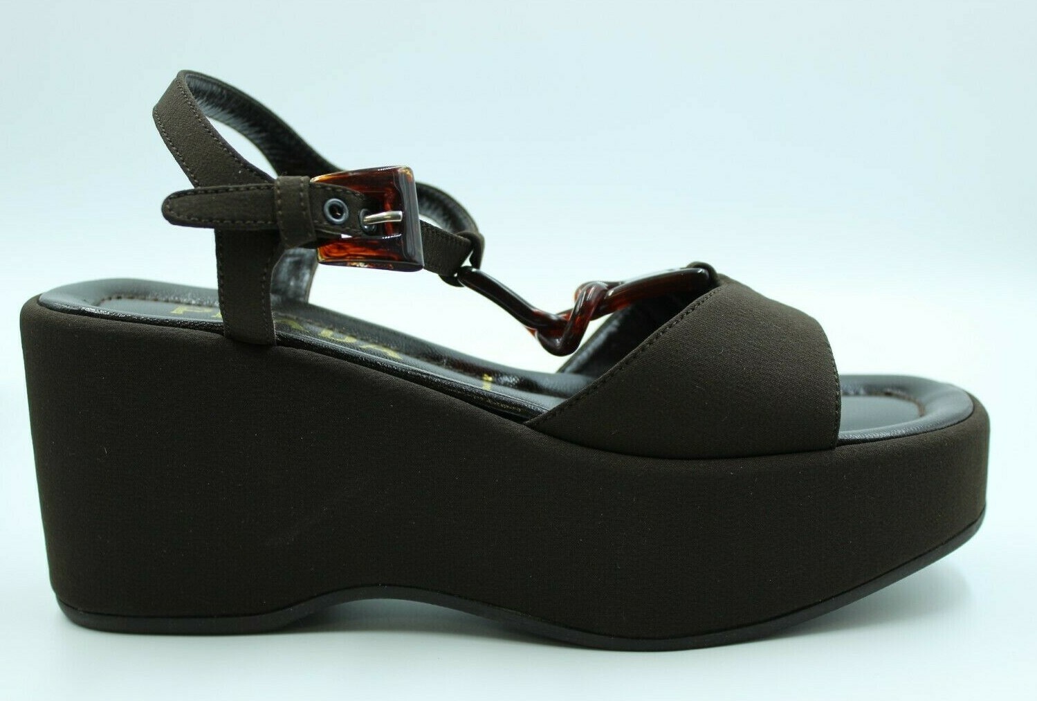 Pre-owned Prada Milano Women's Tess. Tecnico 0387 Brown Wedge Sandals