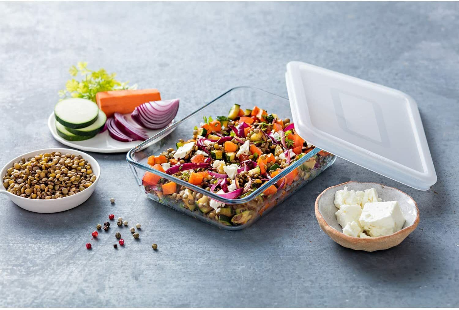 Buy Pyrex Food Storage Glass Dish Cook & Freeze Rectangular With Lid 1.5L - 4Pcs