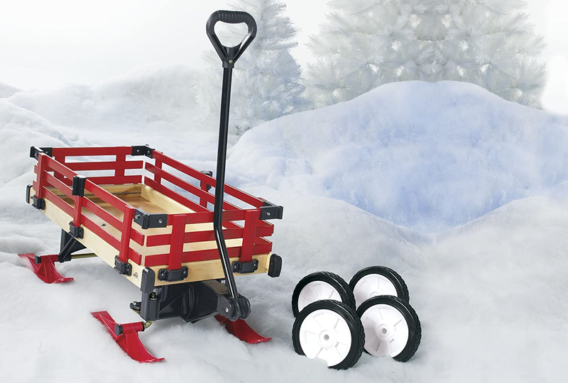 Extra Long Handle Hardwood Deck and Rack Convertible Garden Patio Wagon Sleigh