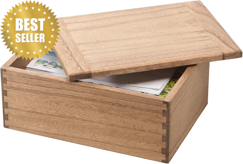 Wood Stash Box with Lid - Decorative Boxes for Crafts, Sewing, Keepsake, Memory