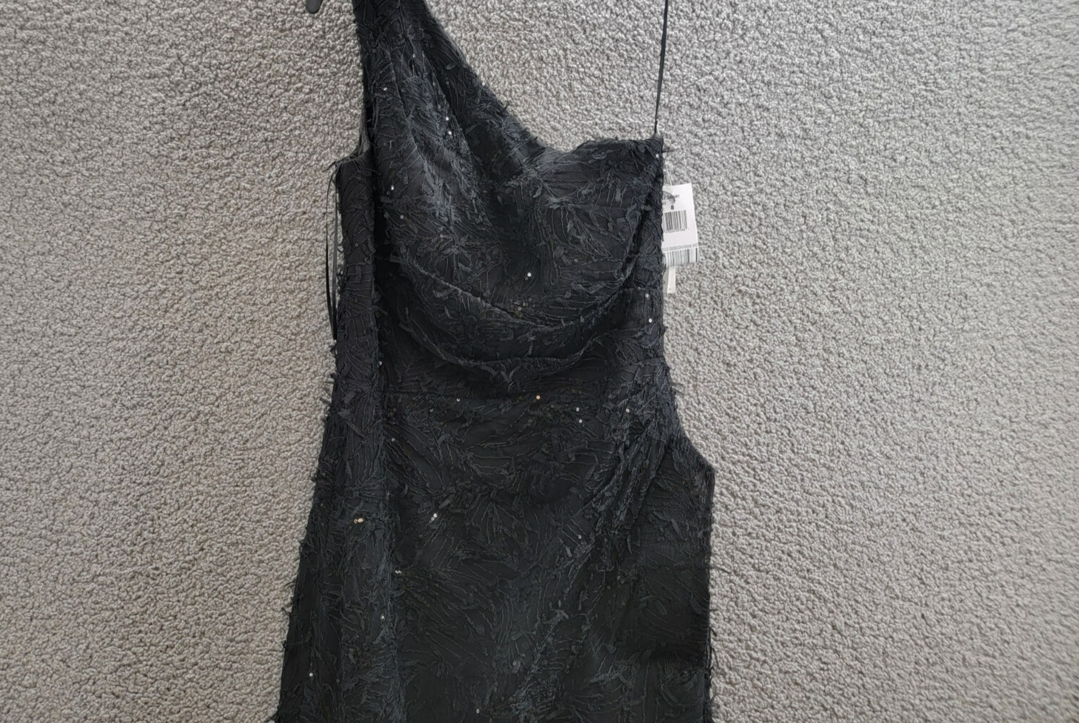 Teri Jon by Rickie Freeman Sequin Embroidered One Shoulder Gown Women's 8 Black - Picture 3 of 15