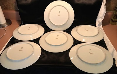 LIMOGES FRANCE WM GUERIN & CO FLORAL PANEL GOLD LEAVES CHINA PLATE SET OF 12