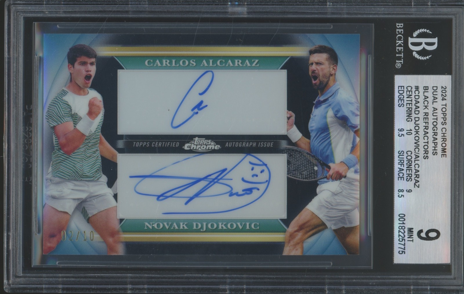 2024 Topps Chrome Black Refractor Novak Djokovic Carlos Alcaraz 2/10 Auto BGS 9