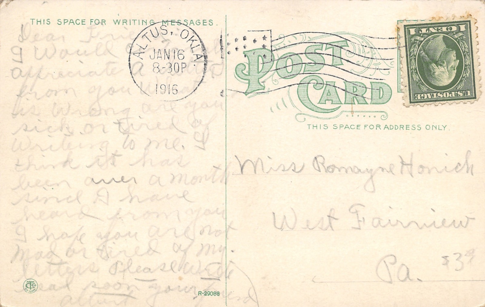 Altus Oklahoma~Fourth Ward School Vignette~1914 Postcard