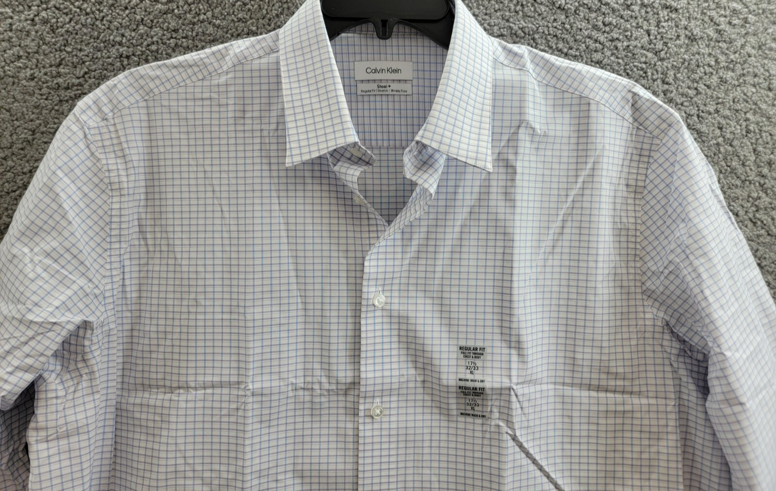 Calvin Klein Steel + Regular Fit Stretch Dress Shirt Men's 17.5 32-33 Blue Multi - Picture 2 of 17