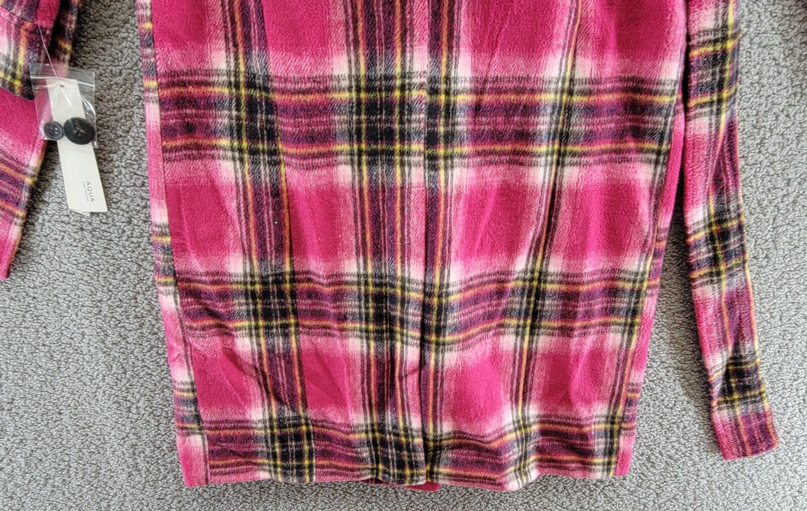 AQUA Plaid Duster Trench Coat Women's XS Pink/Black Collared Button Front L/S - Picture 16 of 19