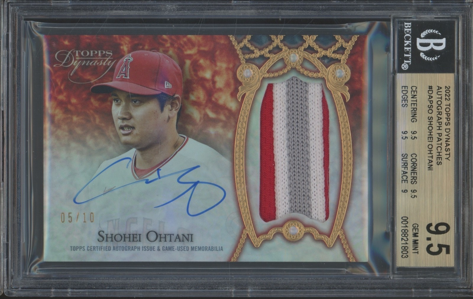 2022 Topps Dynasty Shohei Ohtani 5/10 Auto Game Used Patch Gem Mint BGS 9.5