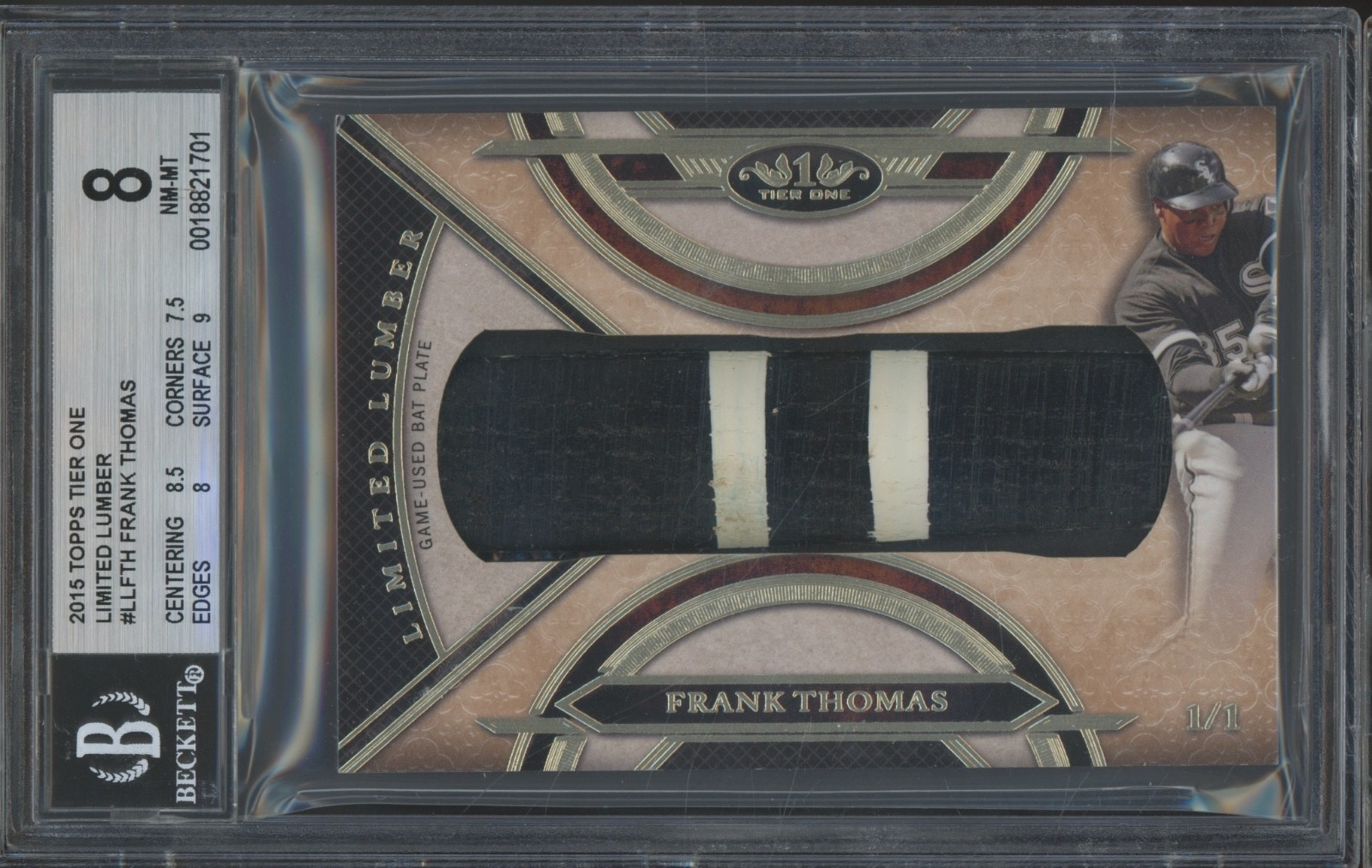 2015 Topps Tier One Limited Lumber Frank Thomas 1/1 Game Used Bat Plate BGS 8
