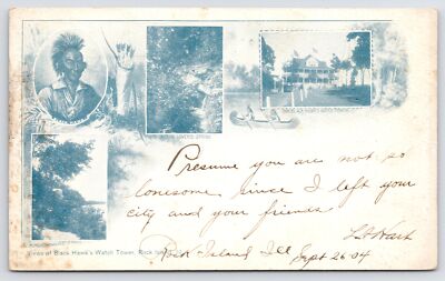 Rock Island IL Chief Black Hawk w/Bag of Arrows~Canoe~Indian Lovers Spring~1904
