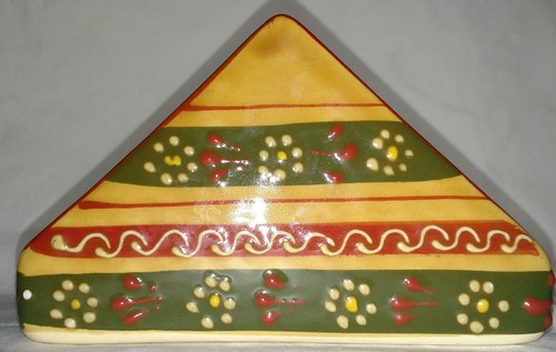 Cozumel napkin holder hand painted Mexican pottery ceramic apricot rust juniper