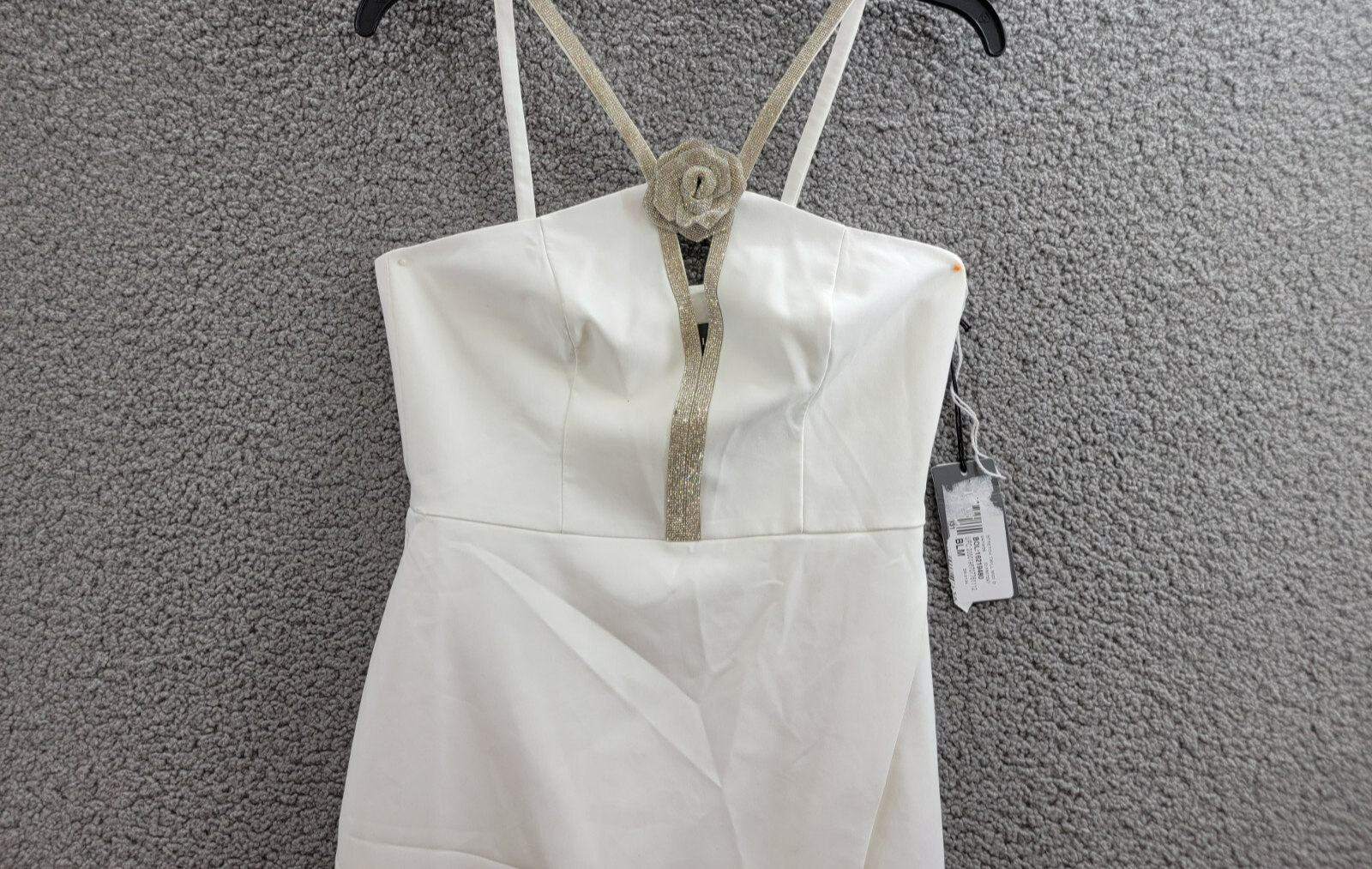 Liv Foster Embellished Twill Halter Midi Dress Women's 6 Ivory Back Zip Closure - Picture 3 of 18