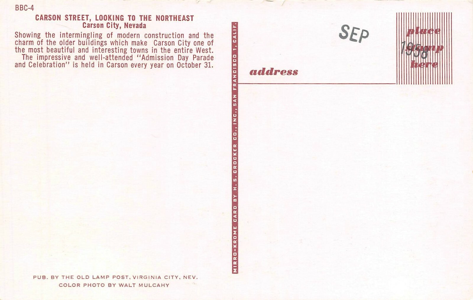 Past Times Carson St Vtg Cars Street Scene Carson City,NV Vtg 1950's Postcard