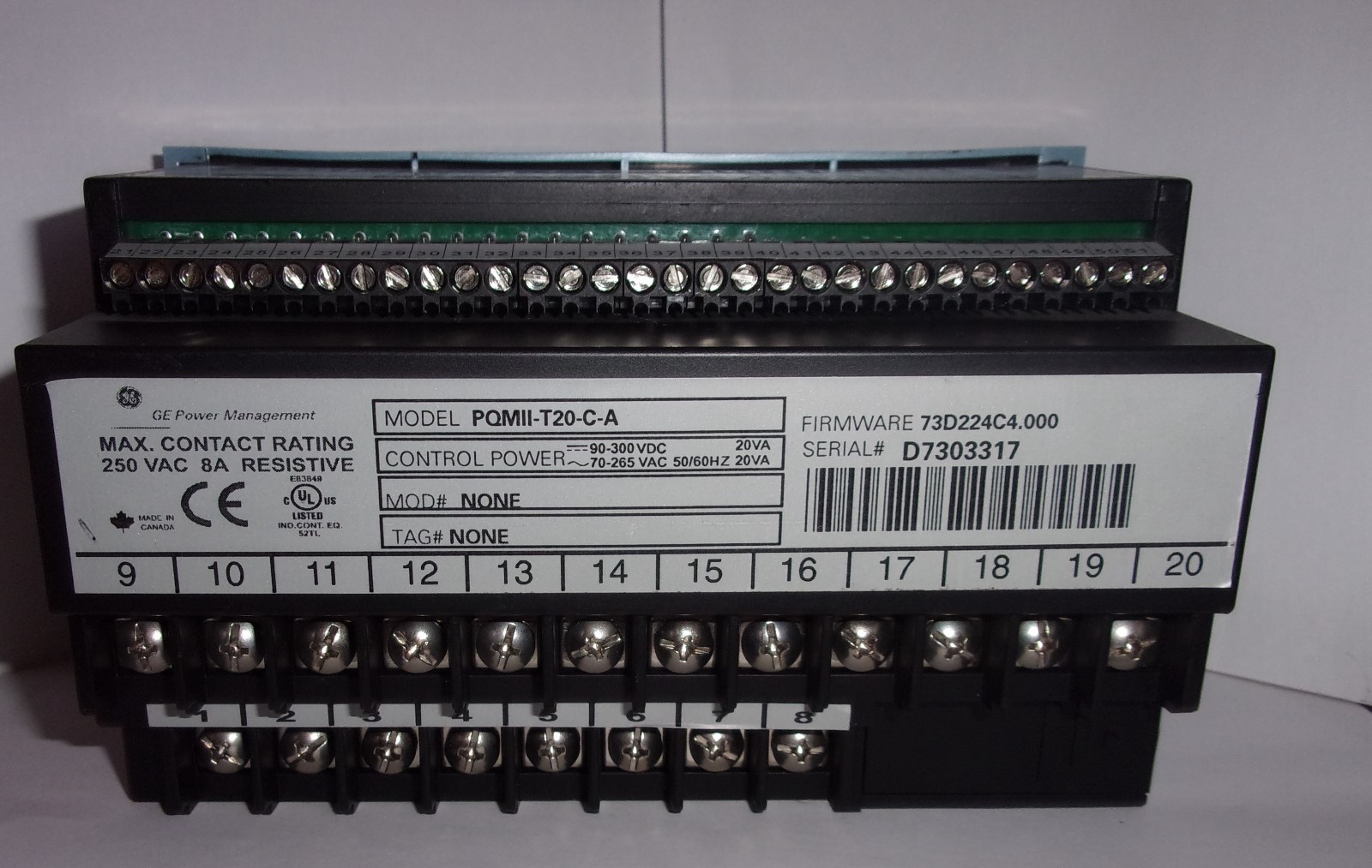 GE GENERAL ELECTRIC  PQMII T20 C A POWER QUALITY METER RELAY LIGHTLY USED