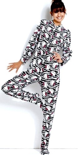 Sanrio Hello Kitty Footed Pajamas 1 PC Black White Zebra