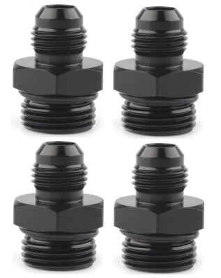 (4) ORB-8 O-Ring Boss -8AN to -6AN Male Adapter Fitting Straight Black Anodized