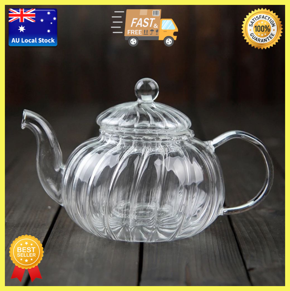 Gas Stove Heatable Pumpkin Glass Teapot With Glass Infuser Glass Kettle