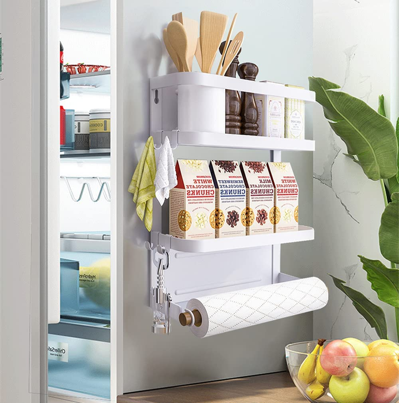 Magnetic Spice Rack Moveable Fridge Kitchen Shelf Organizer Paper Towel Holder