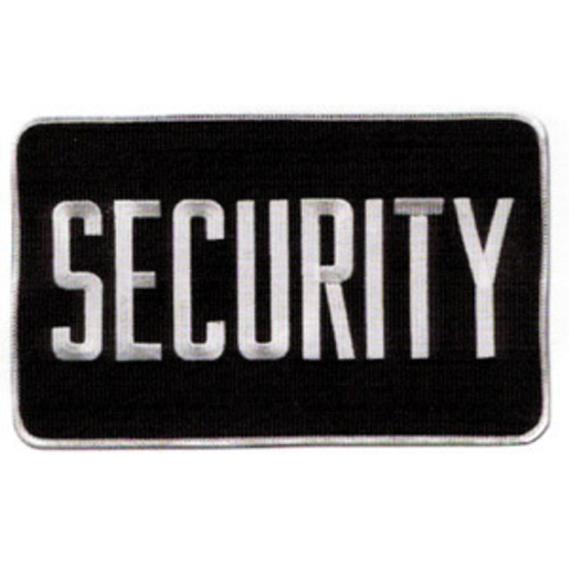 MEDIUM SECURITY PATCH BADGE EMBLEM 5 inches x 7 1/2 inches WHITE/BLACK