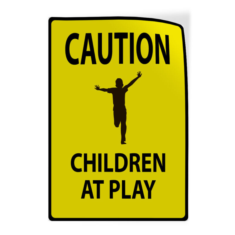 Industrial Decals Vertical Vinyl Stickers Caution Children at Play Sign Safety