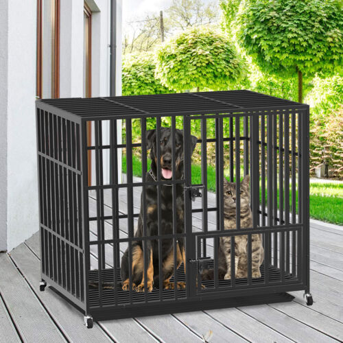 Escape Proof Dog Crate on Wheels Tray for Giant Breed Dogs L