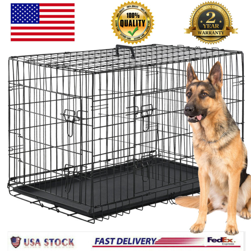 Extra Large Dog Crate Kennel 48" Folding Pet Cage Metal w/ 2 Doors &Tray XL XXL