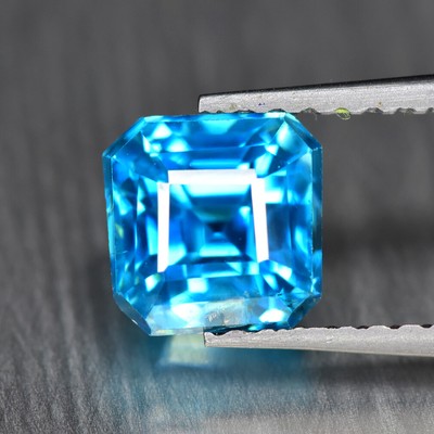 2.45Ct Square, Resplendent Natural Intense Blue Zircon Loose Gemstone