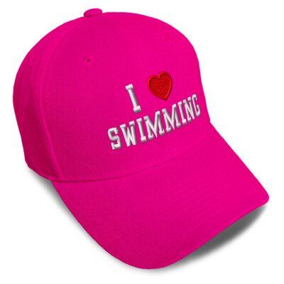 Baseball Cap I (Love) Swimming Red Heart Sports Lovers Dad Hats for Men & Women