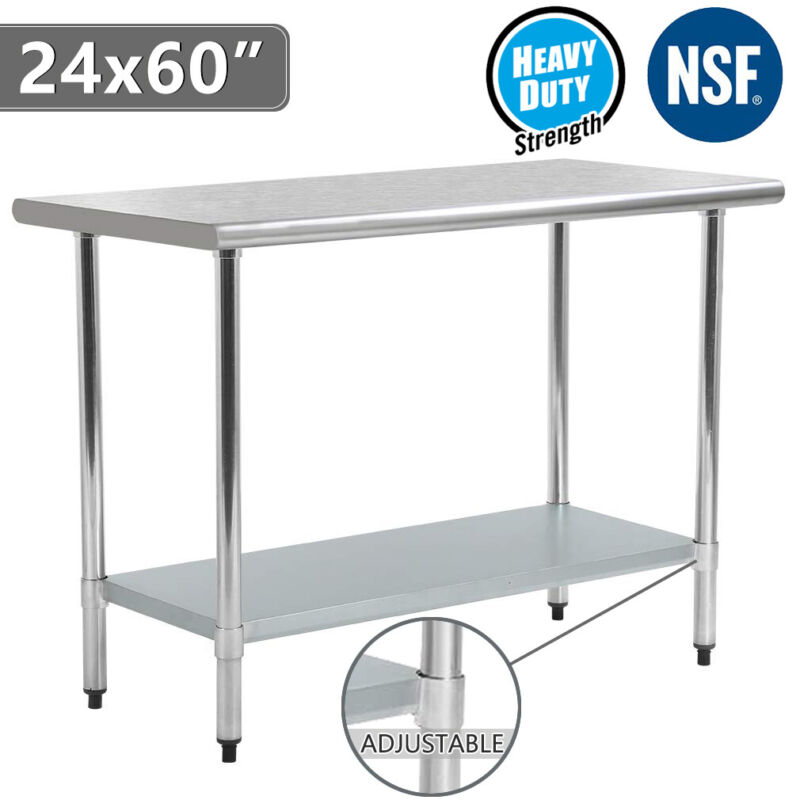 24" 36" 48" 60" Kitchen Work Table Stainless Steel Heavy Duty Food Prep Table 