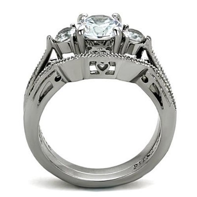New Stainless Steel Round Cut Cubic Zirconia Wedding Band Ring Set  Size 5