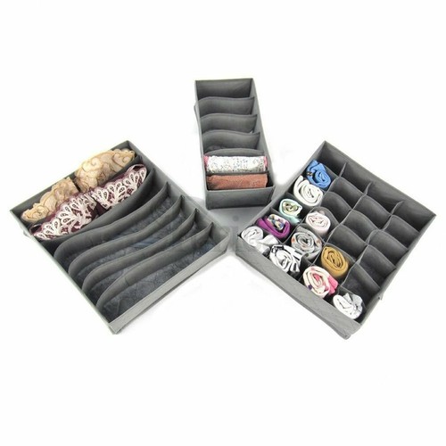 3x Foldable Drawer Organizer Charcoal Bamboo Underwear Socks Home