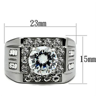 Mens Stainless Steel Cubic Zirconia Cluster Wedding  Ring Size 9