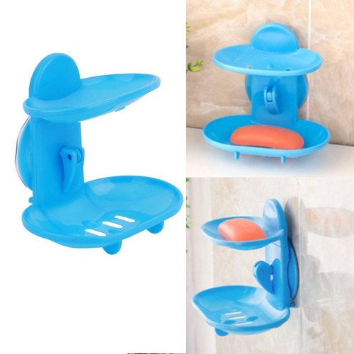 Double Suction Shower Soap Box Dish Storage Plate Tray Holder Case Container