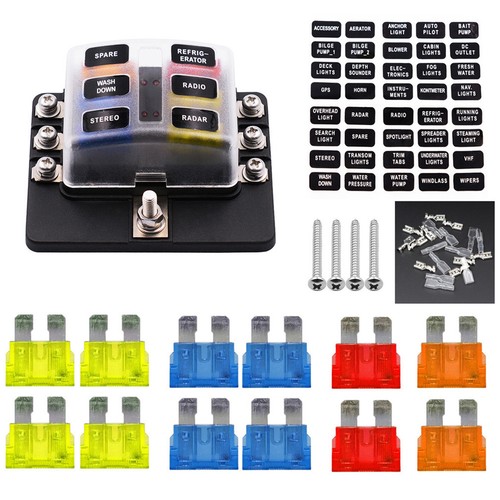 ATO//ATC 5A 10A 15A 20A 6-way Fuse Box Blade Fuse Holder LED Indicator for Car