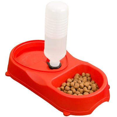Evelots Premium Pet Feeder With Food Bowl & Automatic Water Refill Bottle, Red